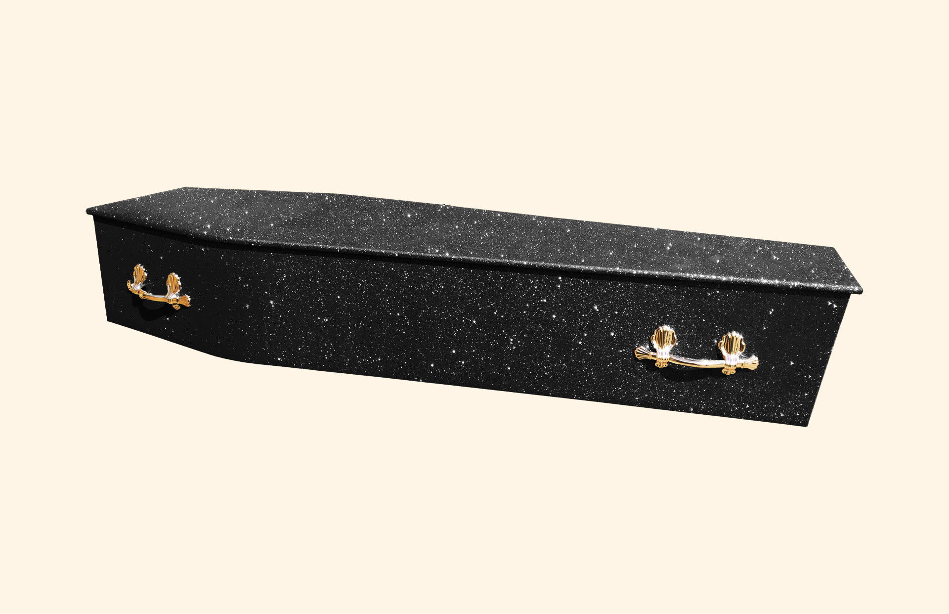 Black Glitter over a traditional coffin
